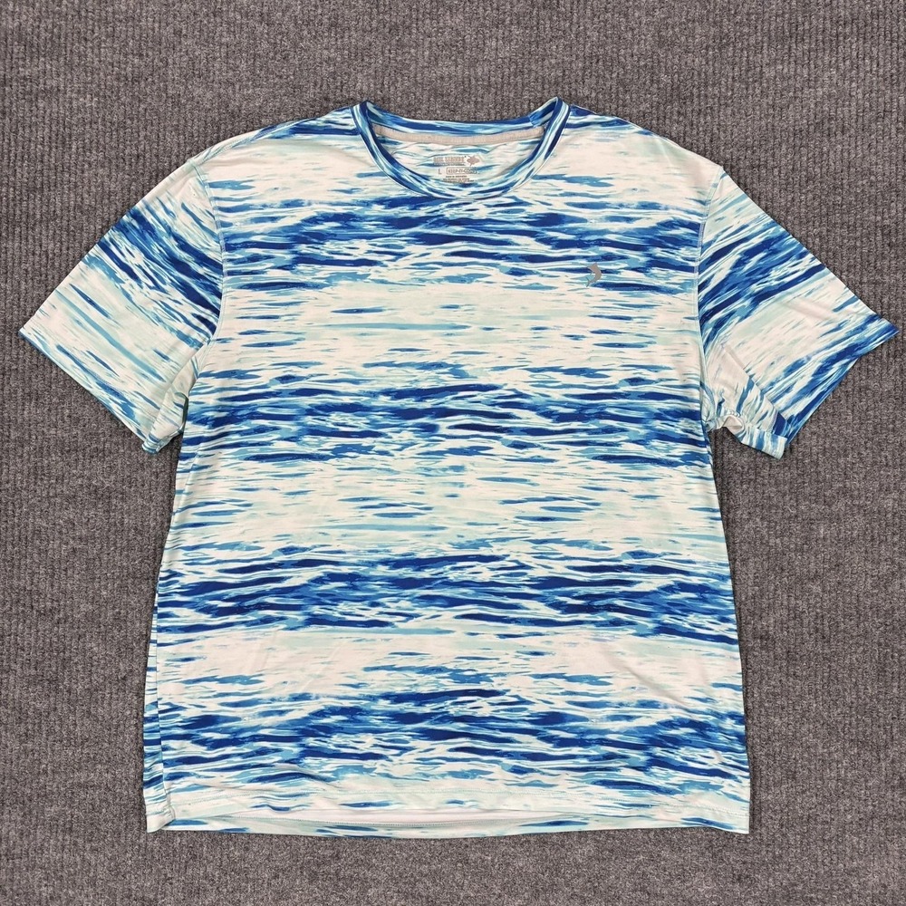 Reel Legends Keep-It-Cool Shirt Mens L Blue Ocean Print Fishing Performance